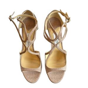 NEW Jimmy Choo Ballet Pink Shimmer Strappy High Heel Stiletto Sandals Size 40 EU